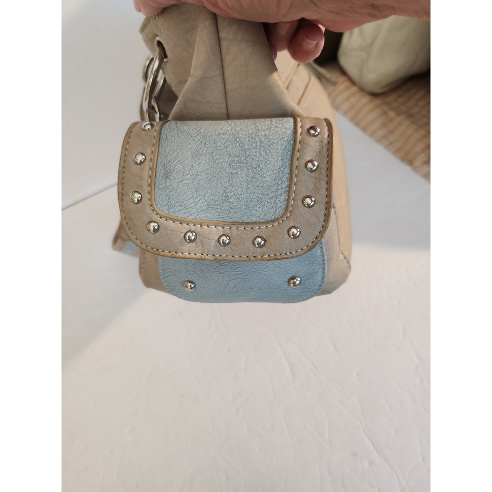 Cowgirl Trendy Western Cowboy Boot Rhinestone Studded Shoulder Bag Tan Blue - Picture 4 of 10